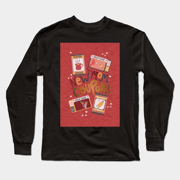 New Mom Coupons | pink, red, and gold Long Sleeve T-Shirt by Ipoole